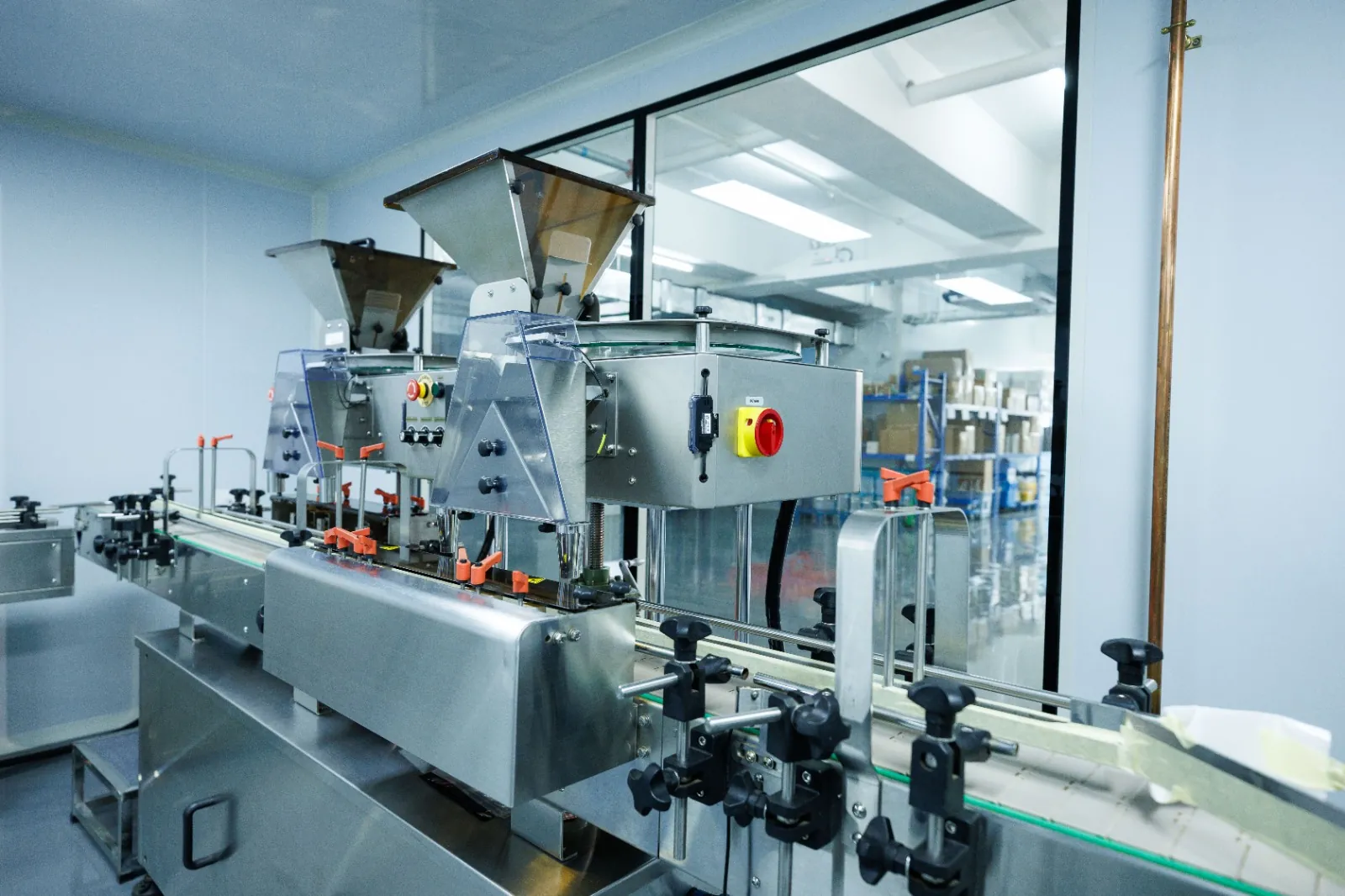 Production line with hopper and conveyor at the Easy Health facility