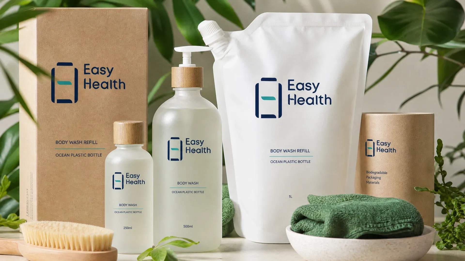 Easy Health 身體乳及個人護理產品環保包裝設計示意圖
