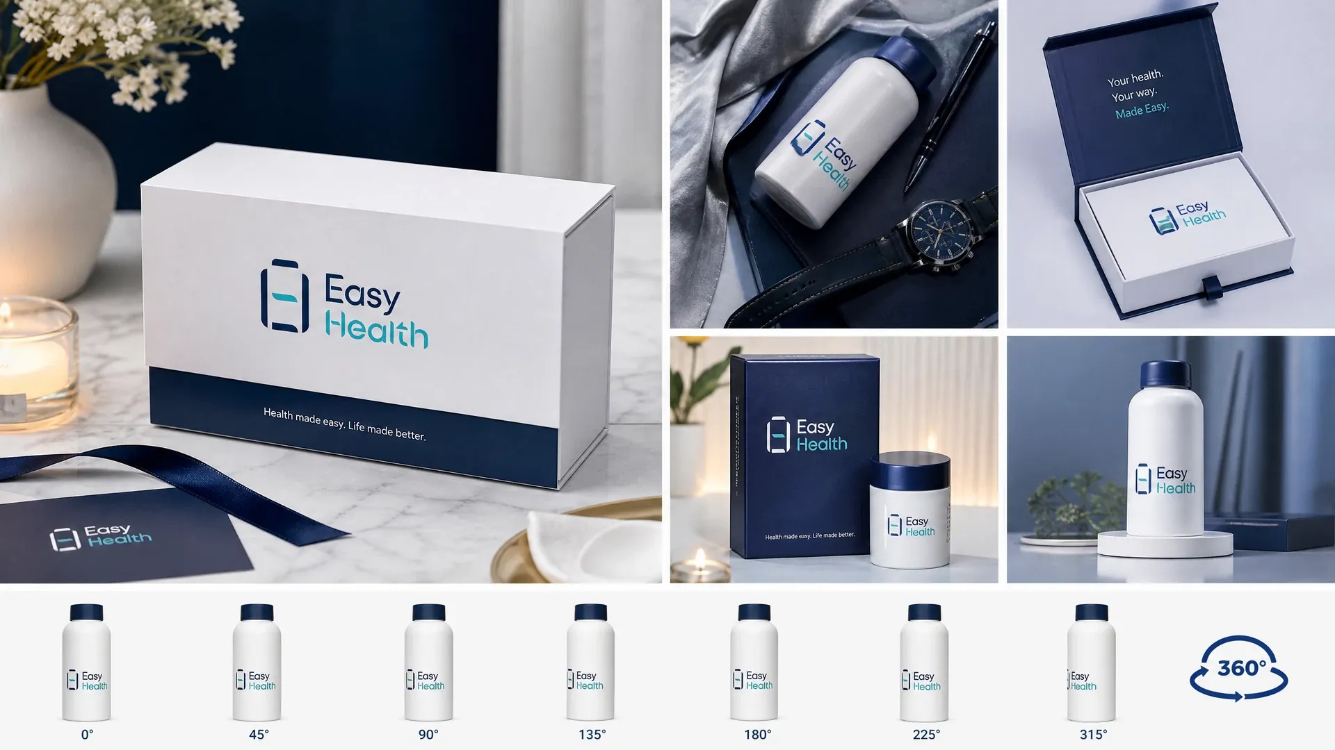 Easy Health 精裝盒及保健品禮盒包裝設計示意圖