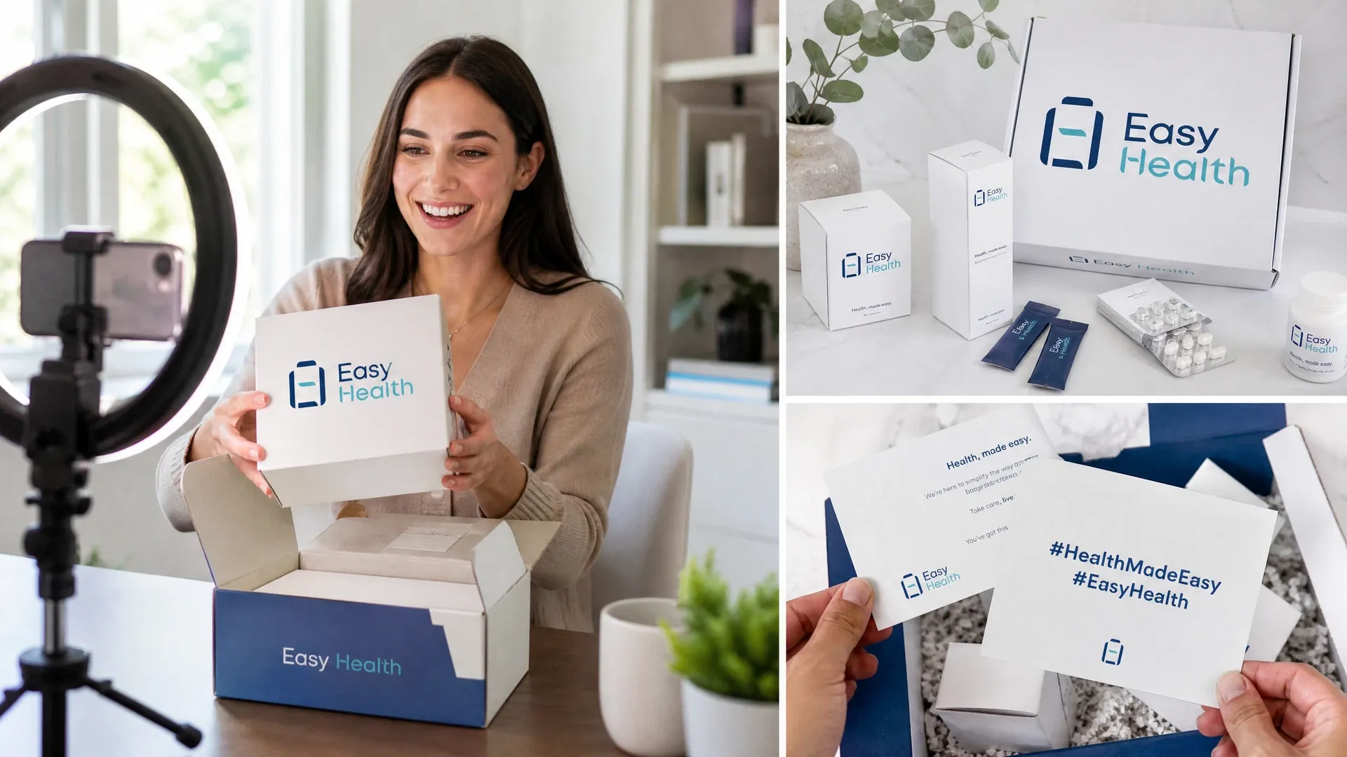 網紅拍攝保健品開箱影片展示 Easy Health 品牌包裝設計