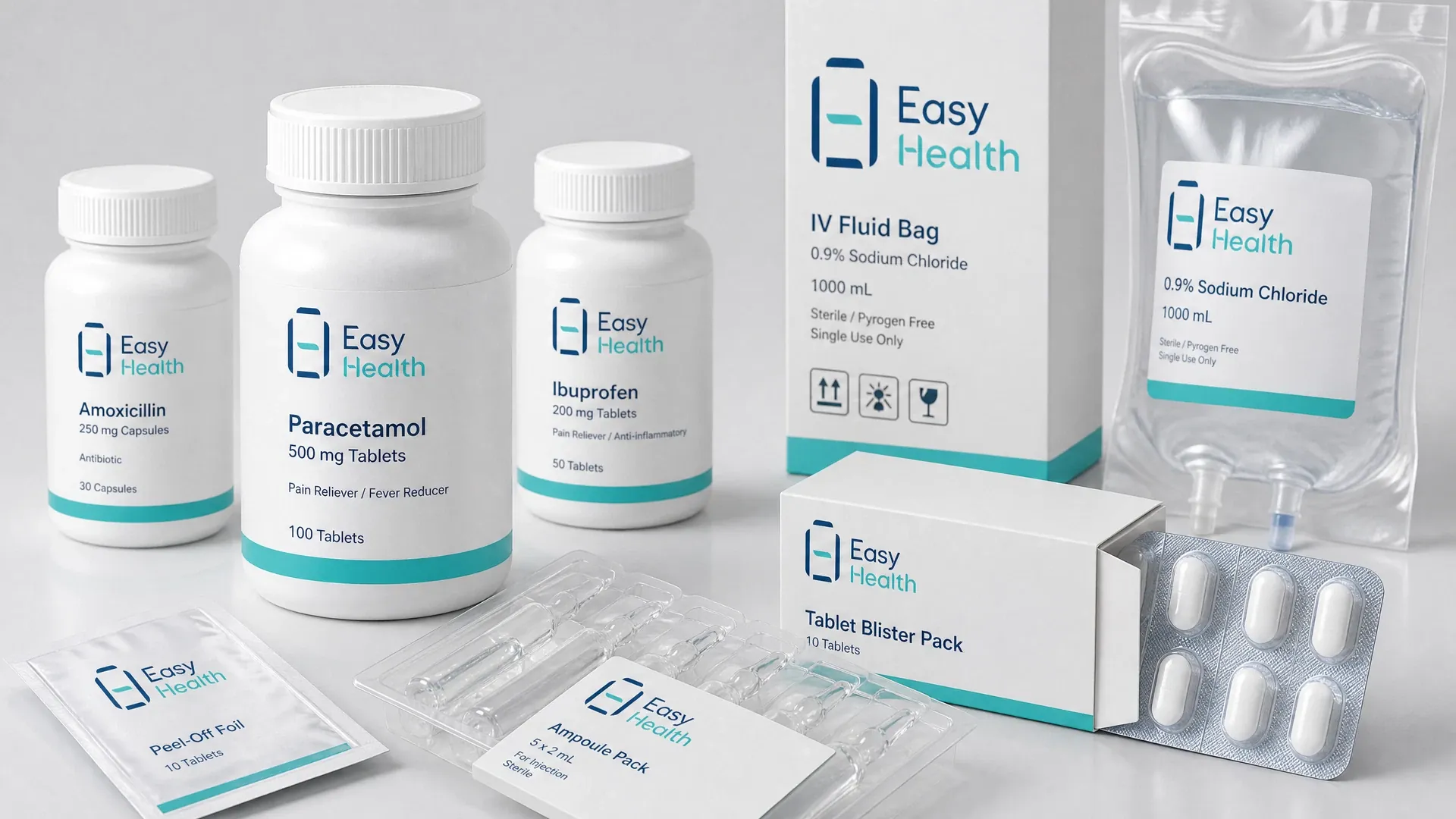 Easy Health 泡罩包裝與多款包裝材料設計示意