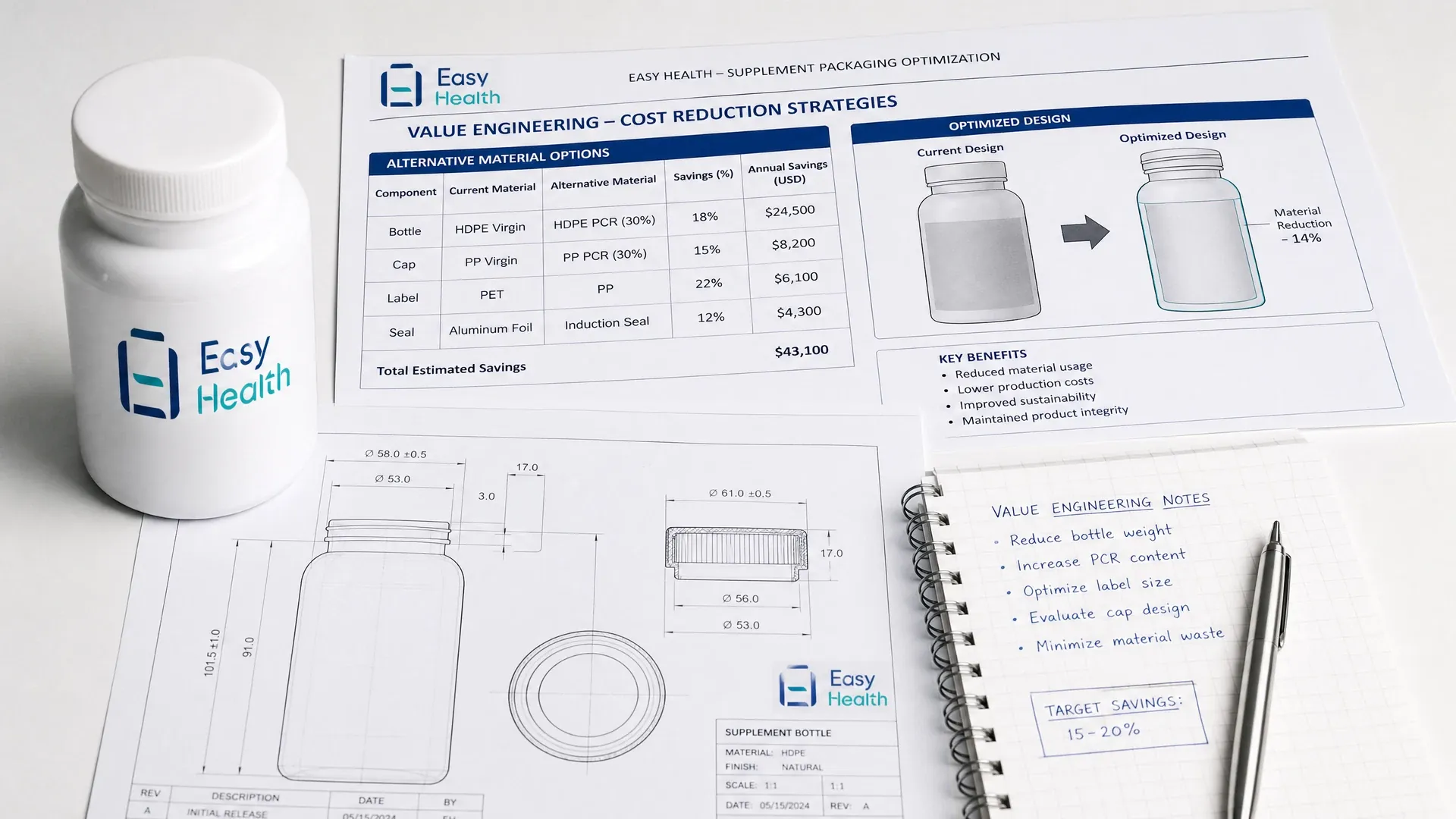 Easy Health supplement packaging structure optimisation