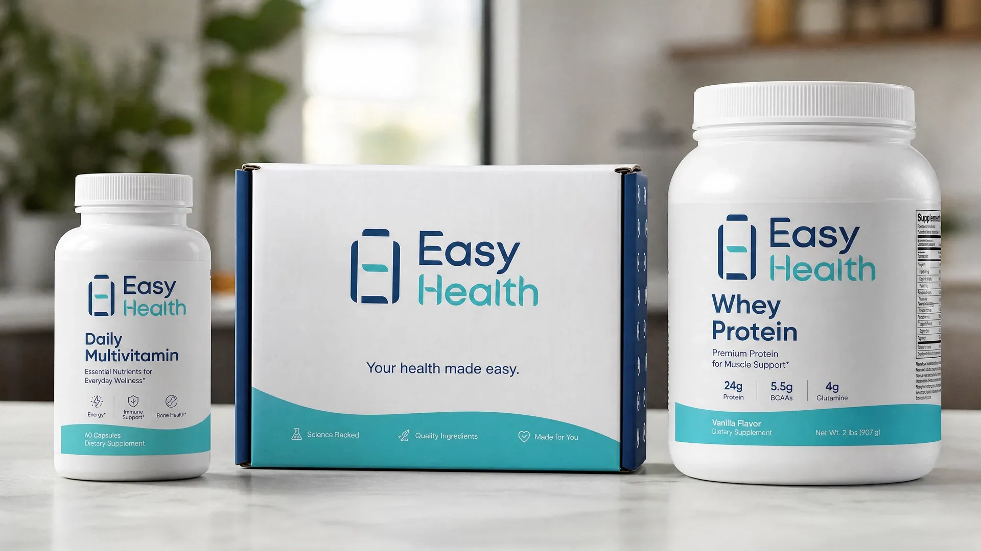 Easy Health supplement brand packaging range