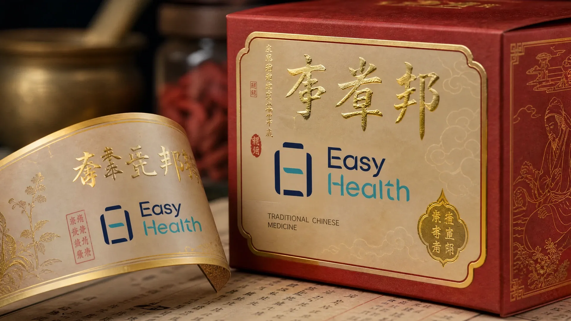依時健中成藥包裝印刷及燙金標籤設計示意圖