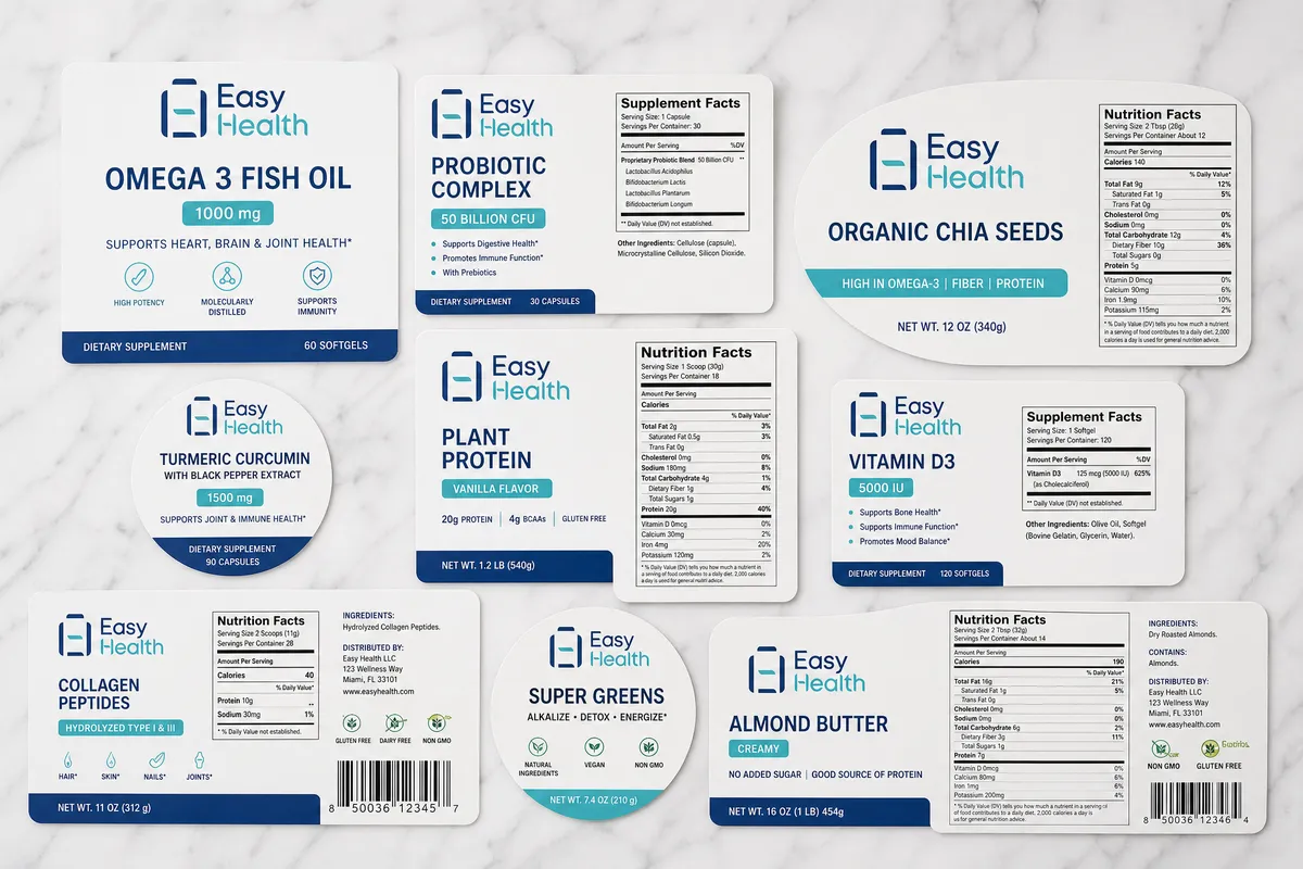 Easy Health 標籤貼紙設計展示